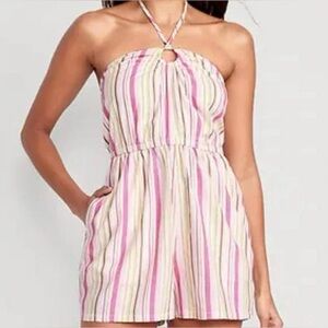 NWT Old Navy Striped O Ring Halter Romper M